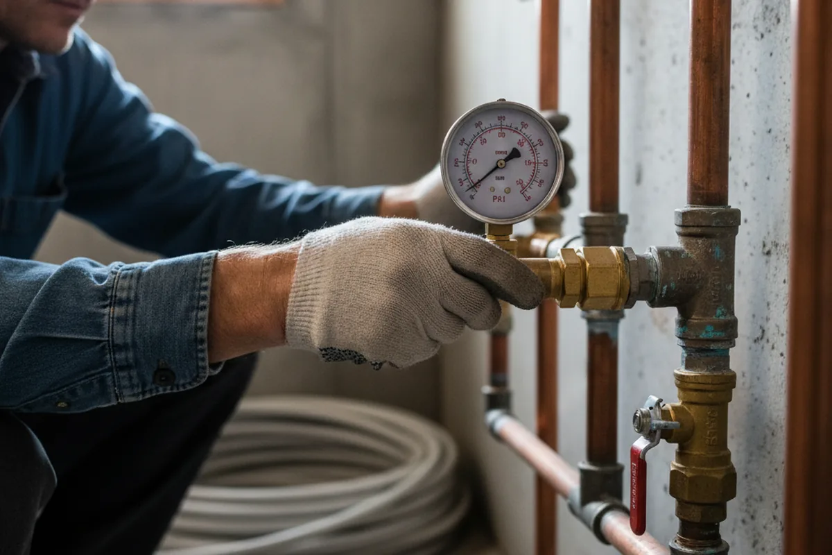 Pressure testing a repaired line during Water Line Repair in Deer Island